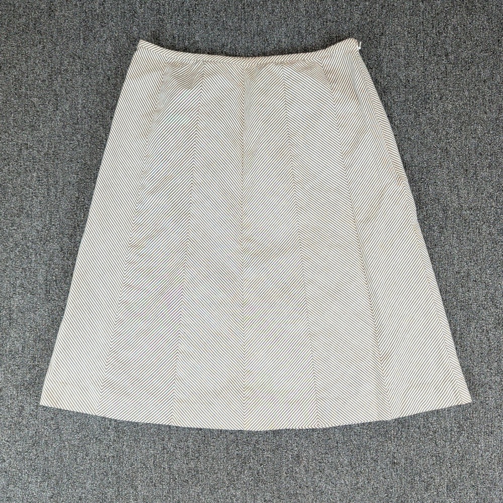 Sharon Young Womens A-Line Skirt 14 Brown White Striped Cotton Blend Knee Length